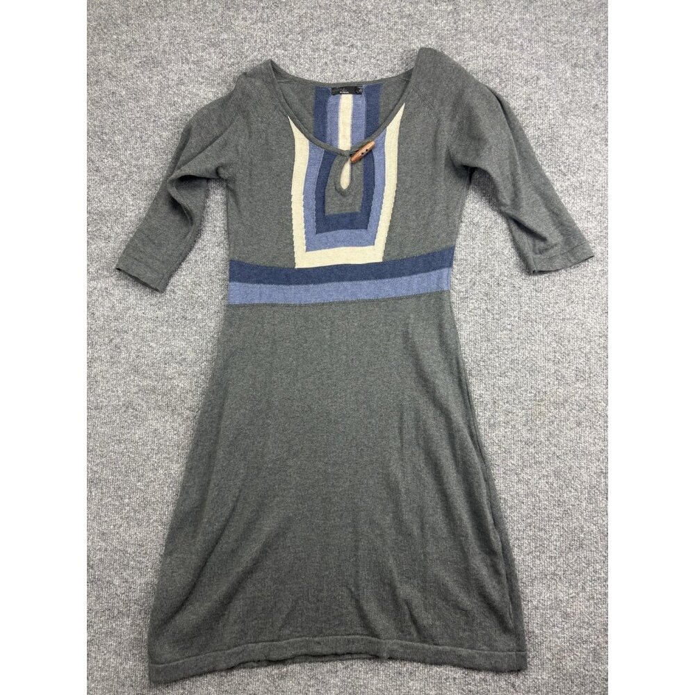 Prana Sweater Dress Womens Small Gray Colorblock Scoop Neck 3/4 Sleeve Knit